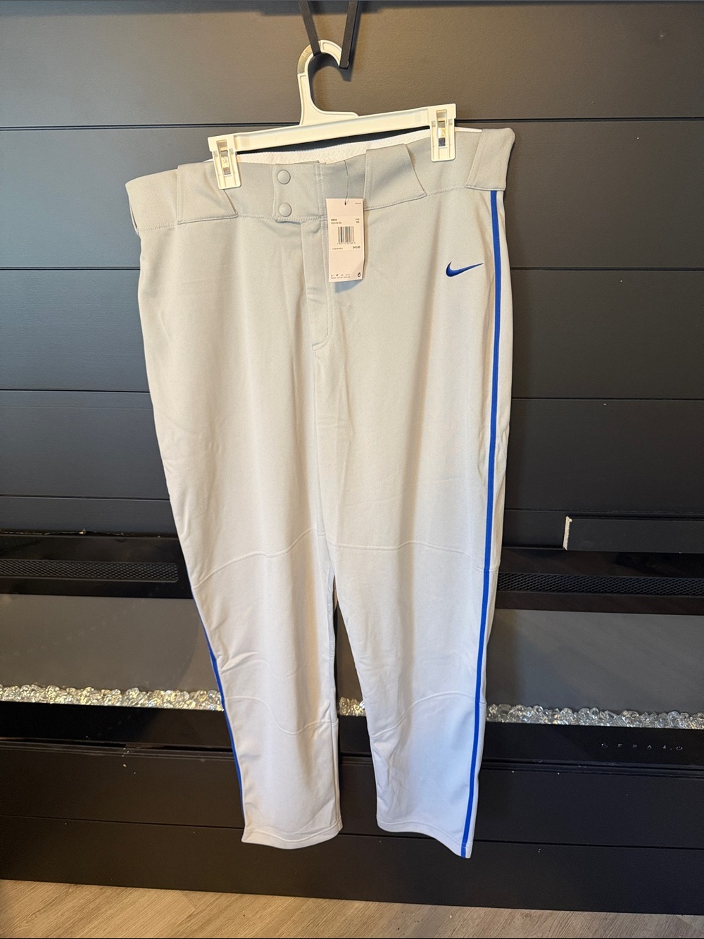 Nike Light Gray Baseball Pants with Blue Trim